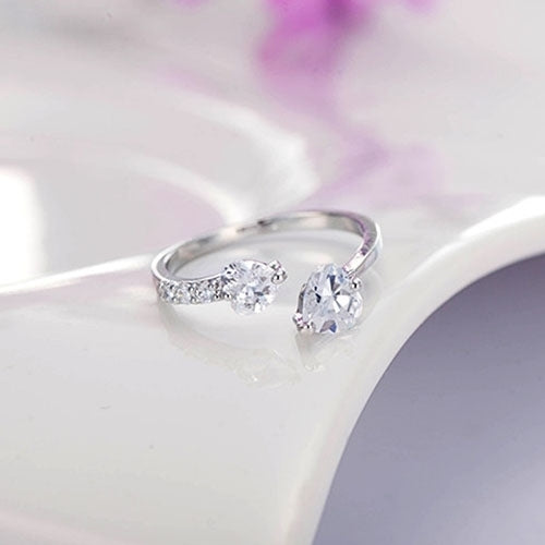 Womens Double Love Heart Open Ring Shiny Zircon Copper Wedding Bridal Jewelry Image 11