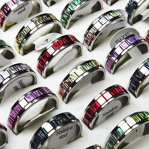 10 Pcs Mens Womens Fashion Wedding Party Jewelry Stainless Steel Finger Rings Image 1