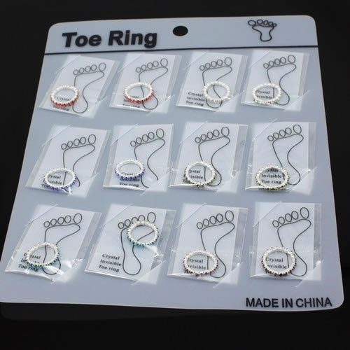 12 Pcs/Pack Elastic Rhinestone Decor Toe Rings Mixed Color Feet Jewelry Charms Image 1