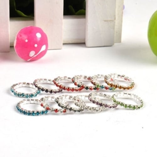 12 Pcs/Pack Elastic Rhinestone Decor Toe Rings Mixed Color Feet Jewelry Charms Image 8