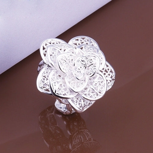 Lady Girl Elegant Silver Plated Hollow Out Flower Shaped Opening Finger Ring Image 1