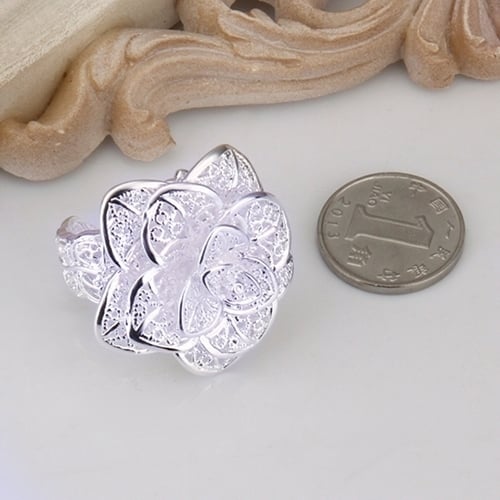 Lady Girl Elegant Silver Plated Hollow Out Flower Shaped Opening Finger Ring Image 2