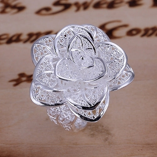 Lady Girl Elegant Silver Plated Hollow Out Flower Shaped Opening Finger Ring Image 3