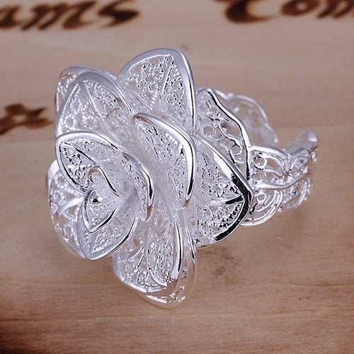 Lady Girl Elegant Silver Plated Hollow Out Flower Shaped Opening Finger Ring Image 4