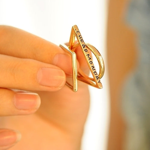 3Pcs Womens Cute Golden Geometric Triangle Square Circle Combination Rings Set Image 4