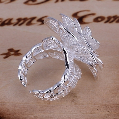 Lady Girl Elegant Silver Plated Hollow Out Flower Shaped Opening Finger Ring Image 6