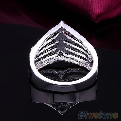 Mens Womens Multilayer Hollow Silver Plated Wedding Party CZ Wedding Ring Image 3