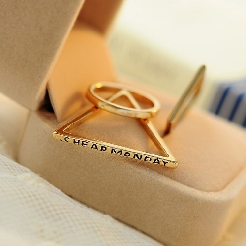 3Pcs Womens Cute Golden Geometric Triangle Square Circle Combination Rings Set Image 7