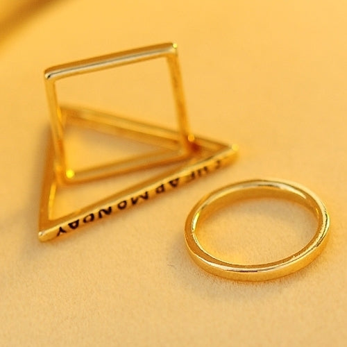 3Pcs Womens Cute Golden Geometric Triangle Square Circle Combination Rings Set Image 9