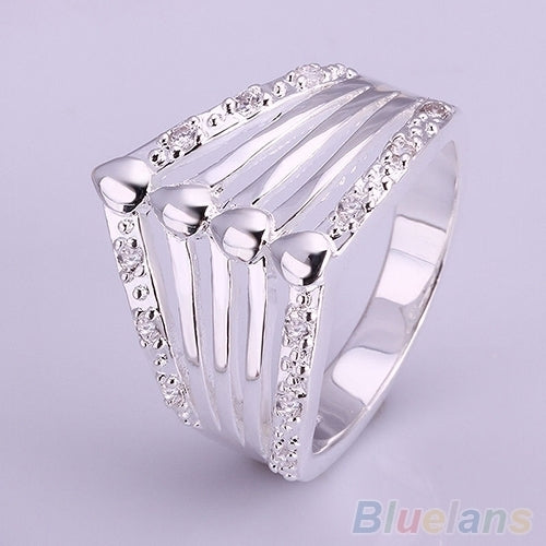 Mens Womens Multilayer Hollow Silver Plated Wedding Party CZ Wedding Ring Image 6