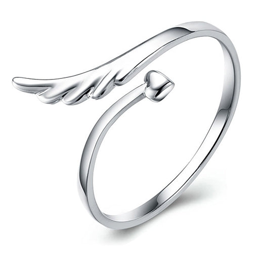 Womens Angel Wings Love Heart Silver Plated Gift Jewelry Opening Finger Ring Image 1