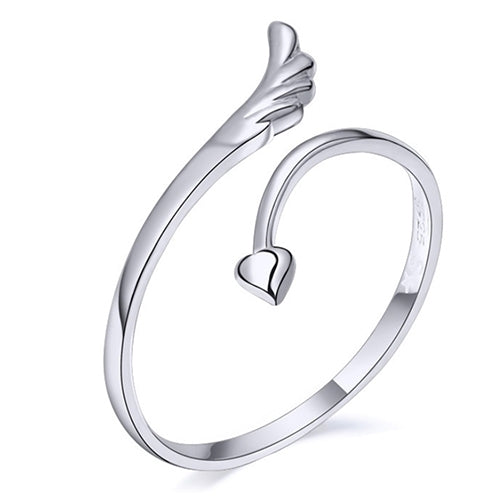 Womens Angel Wings Love Heart Silver Plated Gift Jewelry Opening Finger Ring Image 2