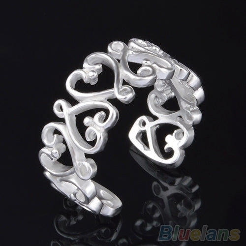 Lady Chic Silver Plated Hollow Love Heart Open Finger Ring Valentines Day Gift Image 1