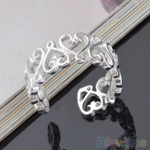 Lady Chic Silver Plated Hollow Love Heart Open Finger Ring Valentines Day Gift Image 3