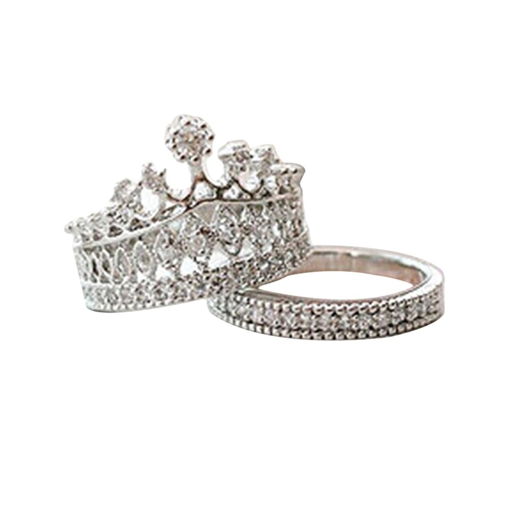 2 Pcs Women Fashion Crown Tiara Ring Inlaid Fully Rhinestone Alloy Jewelry Gift Image 9