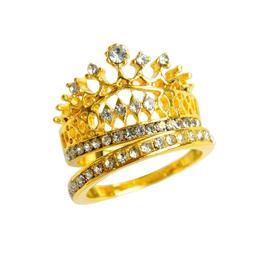 2 Pcs Women Fashion Crown Tiara Ring Inlaid Fully Rhinestone Alloy Jewelry Gift Image 10