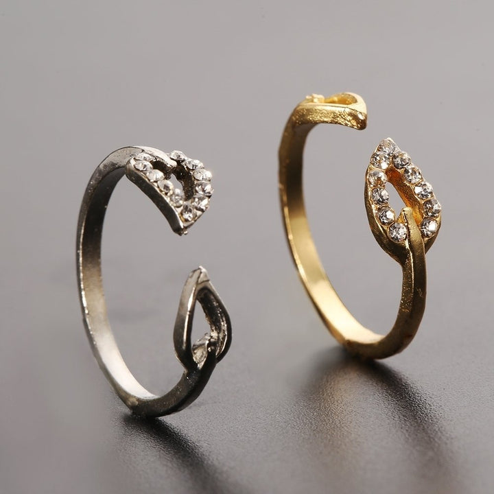 Fashion Womens Adjustable Rhinestones Leaves Opening Cuff Ring Jewelry Gift Image 3