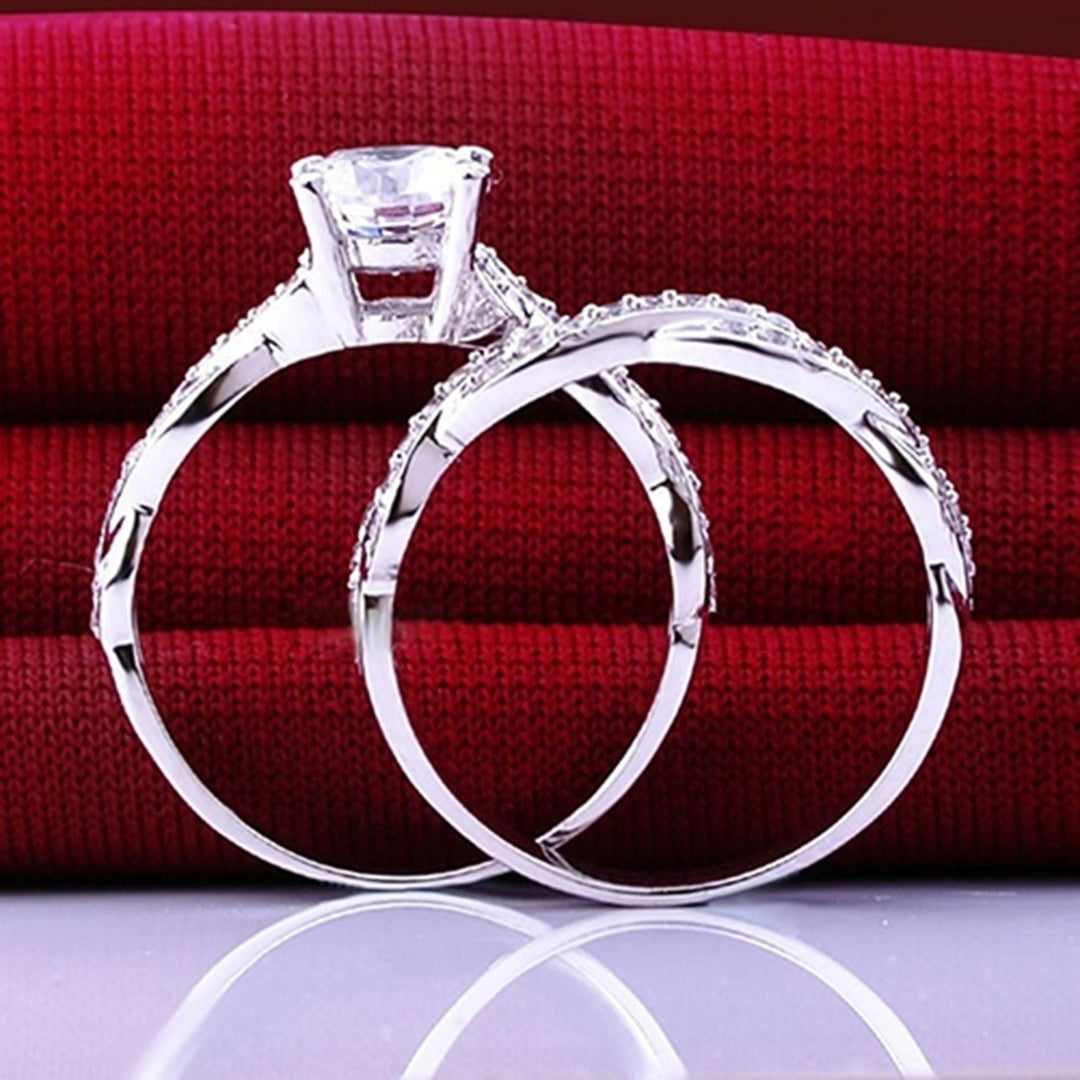 2Pcs Women Ring Cross Design Decorative Jewelry Accessories Rhinestone Inlaid Ring for Wedding Image 1