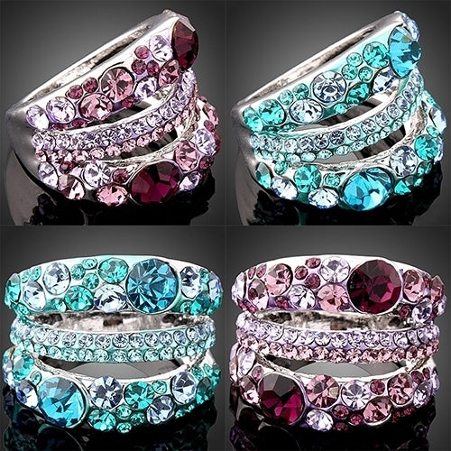 Womens Cubic Zirconia Ring Alloy Band Rhinestone Crystal Jewelry Gift Dazzling Image 4