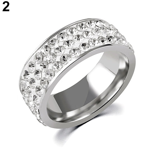 Titanium Steel Women Men 3 Rows Shiny Rhinestone Finger Ring Wedding Jewelry Gift Image 4