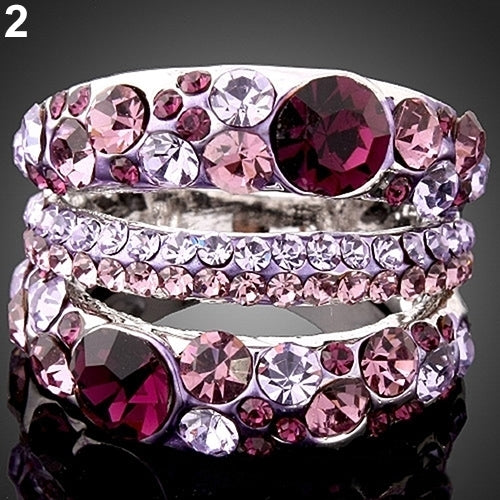 Womens Cubic Zirconia Ring Alloy Band Rhinestone Crystal Jewelry Gift Dazzling Image 9