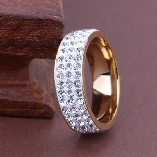 Titanium Steel Women Men 3 Rows Shiny Rhinestone Finger Ring Wedding Jewelry Gift Image 10