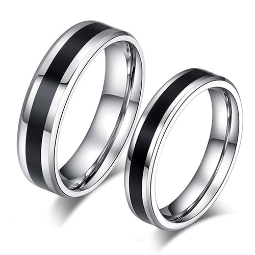 Men Women Black Band Ring Titanium Stainless Steel Fashion Jewelry Lover Gift Image 1