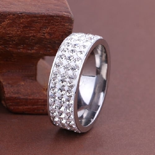 Titanium Steel Women Men 3 Rows Shiny Rhinestone Finger Ring Wedding Jewelry Gift Image 11