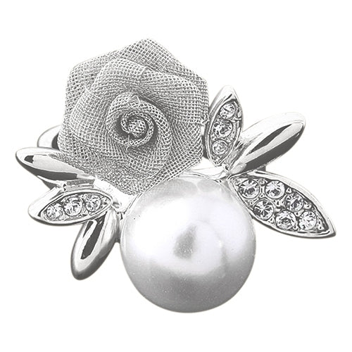 Womens Fashion Rose Faux Pearl Clear Crystal 9K Gold Plated Ring Party Jewelry Image 2