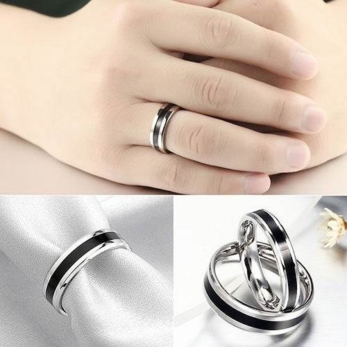 Men Women Black Band Ring Titanium Stainless Steel Fashion Jewelry Lover Gift Image 4