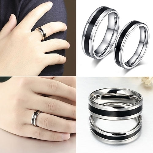 Men Women Black Band Ring Titanium Stainless Steel Fashion Jewelry Lover Gift Image 4