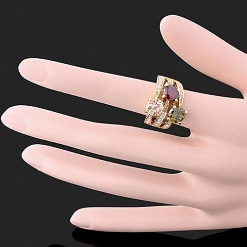 Womens Luxury Cubic Zirconia Crystal 9K Gold Plated Ring Cocktail Party Jewelry Image 3