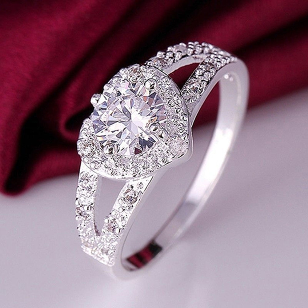 Women 925 Sterling Silver Crystal Love Heart Shaped Ring Bridal Wedding Jewelry Image 1