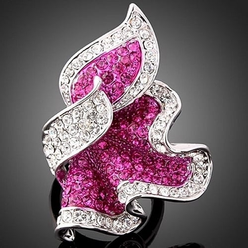 Women Leaf 9K Gold Plated Crystal Rhinestone Inlaid Cocktail Ring Gift Jewelry Image 1