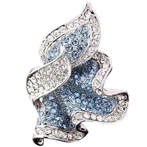 Women Leaf 9K Gold Plated Crystal Rhinestone Inlaid Cocktail Ring Gift Jewelry Image 2