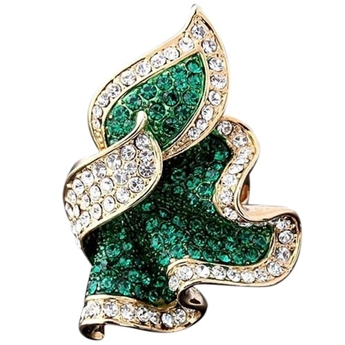 Women Leaf 9K Gold Plated Crystal Rhinestone Inlaid Cocktail Ring Gift Jewelry Image 3