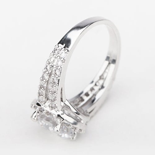 Zirconia Gem Inlaid Silver Plated Ring Luxury Wedding Party Gift Finger Jewelry Image 4