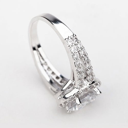 Zirconia Gem Inlaid Silver Plated Ring Luxury Wedding Party Gift Finger Jewelry Image 6