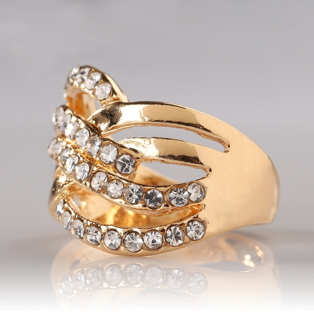 Luxury 9K Gold Plated Alloy Finger Band Rhinestone Inlaid Ring Jewelry Gift Image 8