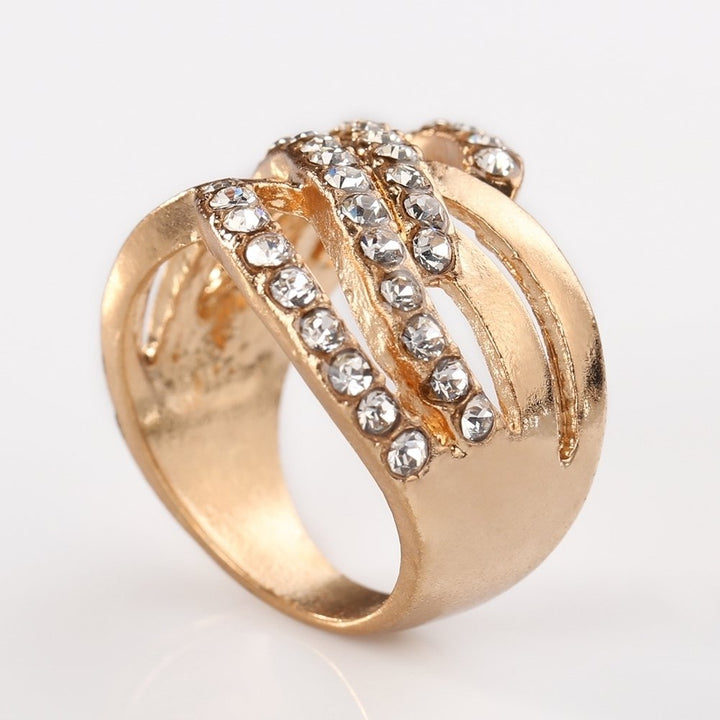 Luxury 9K Gold Plated Alloy Finger Band Rhinestone Inlaid Ring Jewelry Gift Image 10