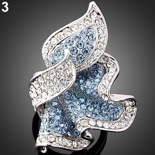 Women Leaf 9K Gold Plated Crystal Rhinestone Inlaid Cocktail Ring Gift Jewelry Image 10