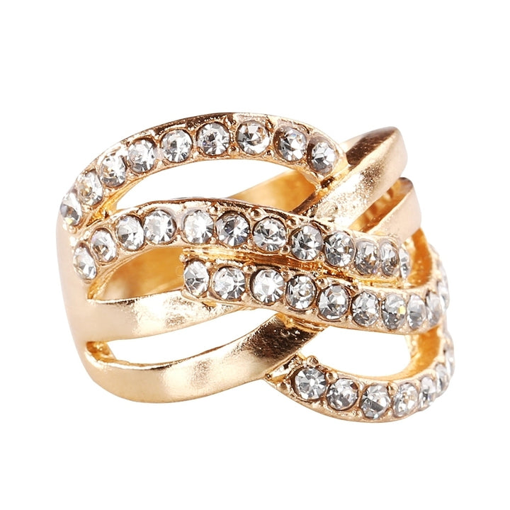 Luxury 9K Gold Plated Alloy Finger Band Rhinestone Inlaid Ring Jewelry Gift Image 11