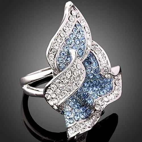 Women Leaf 9K Gold Plated Crystal Rhinestone Inlaid Cocktail Ring Gift Jewelry Image 12