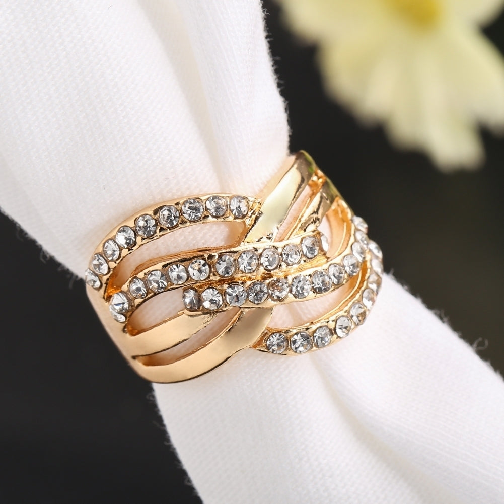 Luxury 9K Gold Plated Alloy Finger Band Rhinestone Inlaid Ring Jewelry Gift Image 12