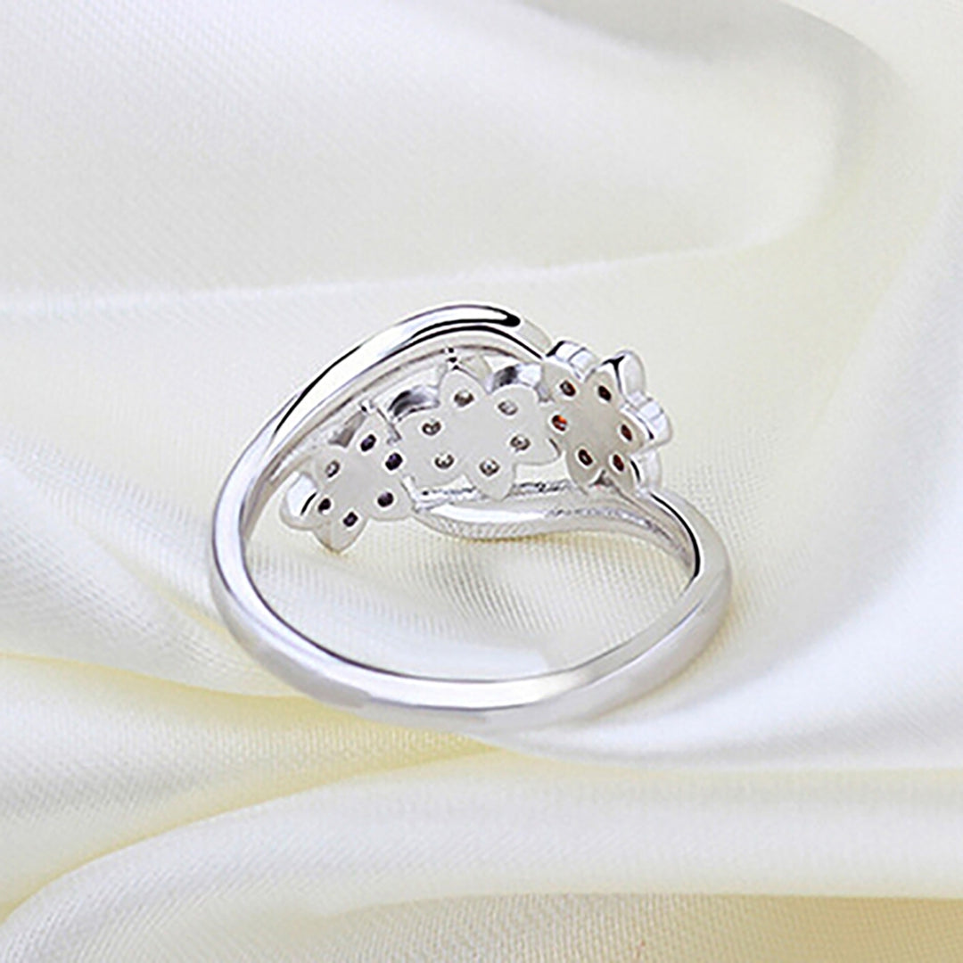 Ring Silver Plated Flowers Design Cubic Zirconia Inlaid Shiny Fashion Women Ring for Wedding Image 3