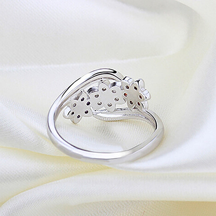 Ring Silver Plated Flowers Design Cubic Zirconia Inlaid Shiny Fashion Women Ring for Wedding Image 3