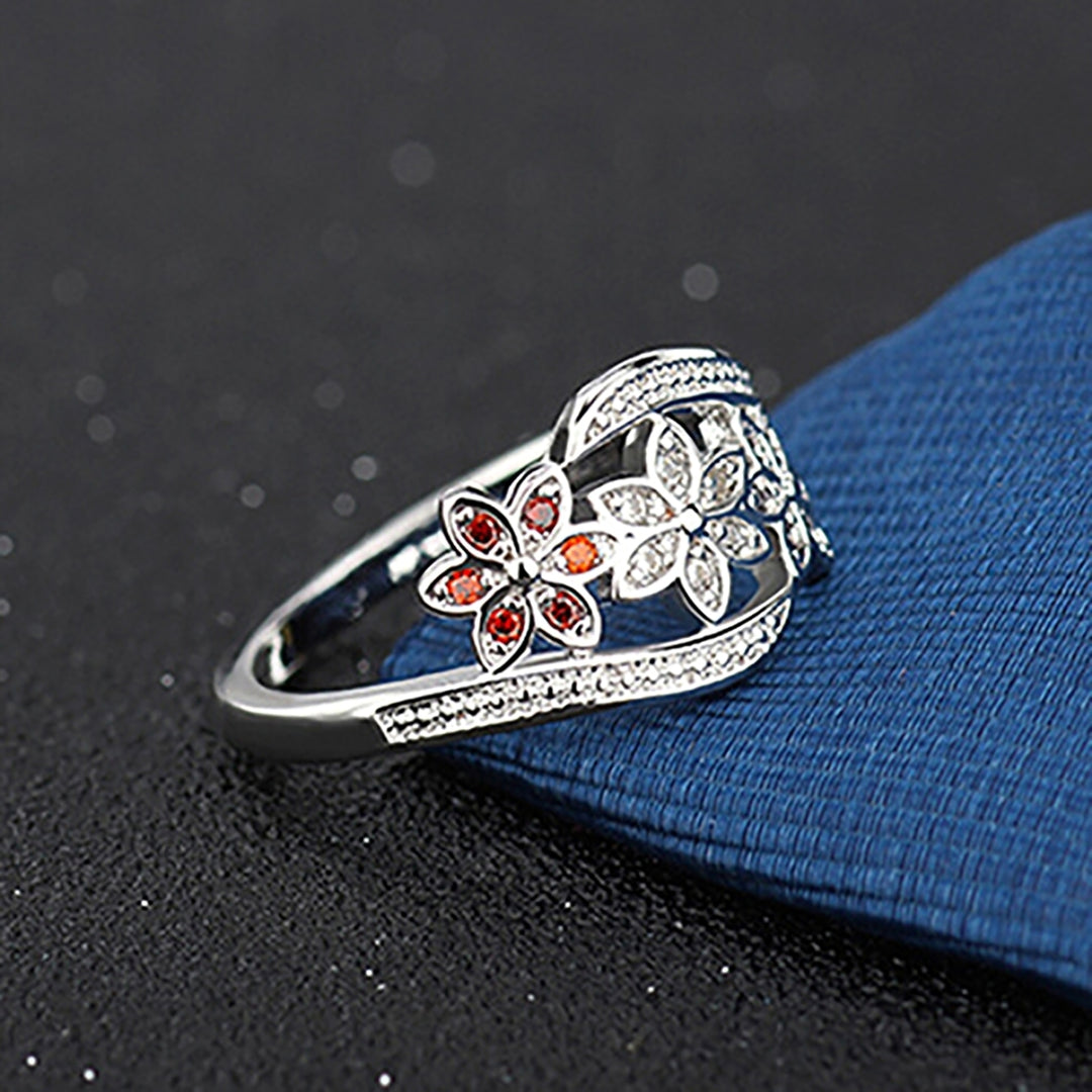 Ring Silver Plated Flowers Design Cubic Zirconia Inlaid Shiny Fashion Women Ring for Wedding Image 4