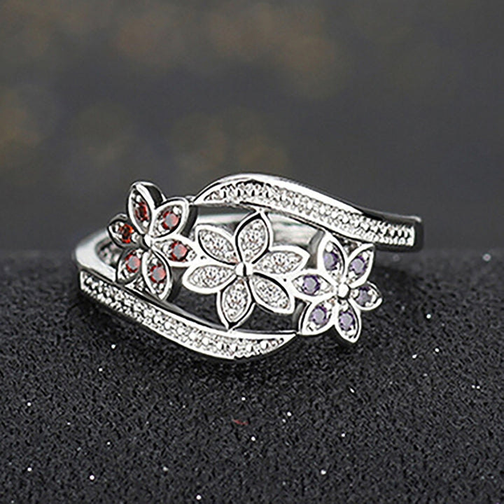 Ring Silver Plated Flowers Design Cubic Zirconia Inlaid Shiny Fashion Women Ring for Wedding Image 4