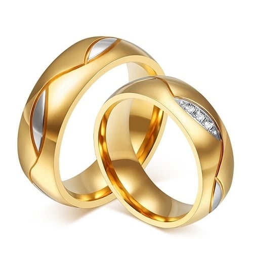 Womens Mens 18K Gold Plated Engagement Wedding Band Ring Zirconia Jewelry Gift Image 1