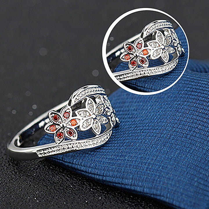 Ring Silver Plated Flowers Design Cubic Zirconia Inlaid Shiny Fashion Women Ring for Wedding Image 6